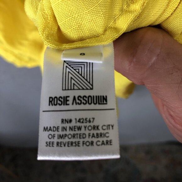 Rosie Assoulin Shirt Womens Medium Yellow Tie Front Short Sleeve 100% Viscose NY - Picture 6 of 16